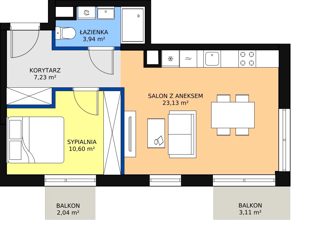 Zalety mieszkania 46.17 m², O13