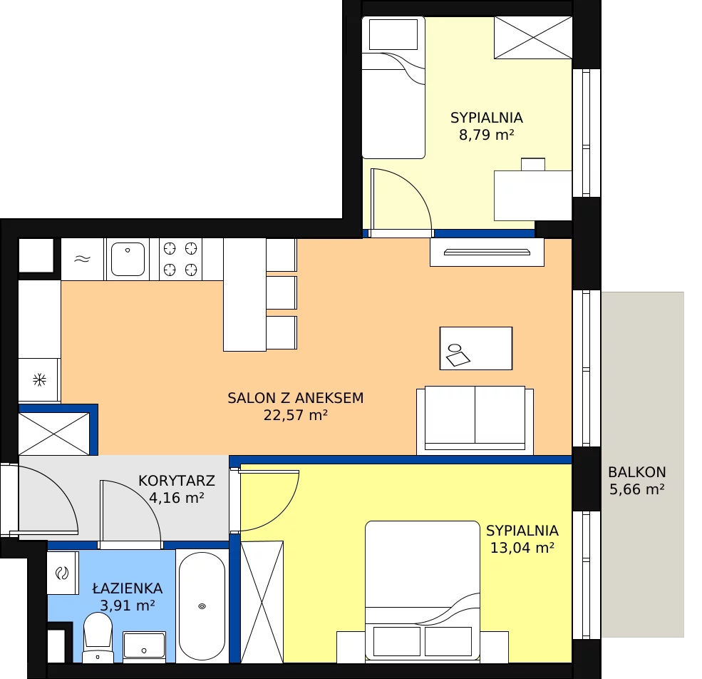 Zalety mieszkania 54.36 m², O31