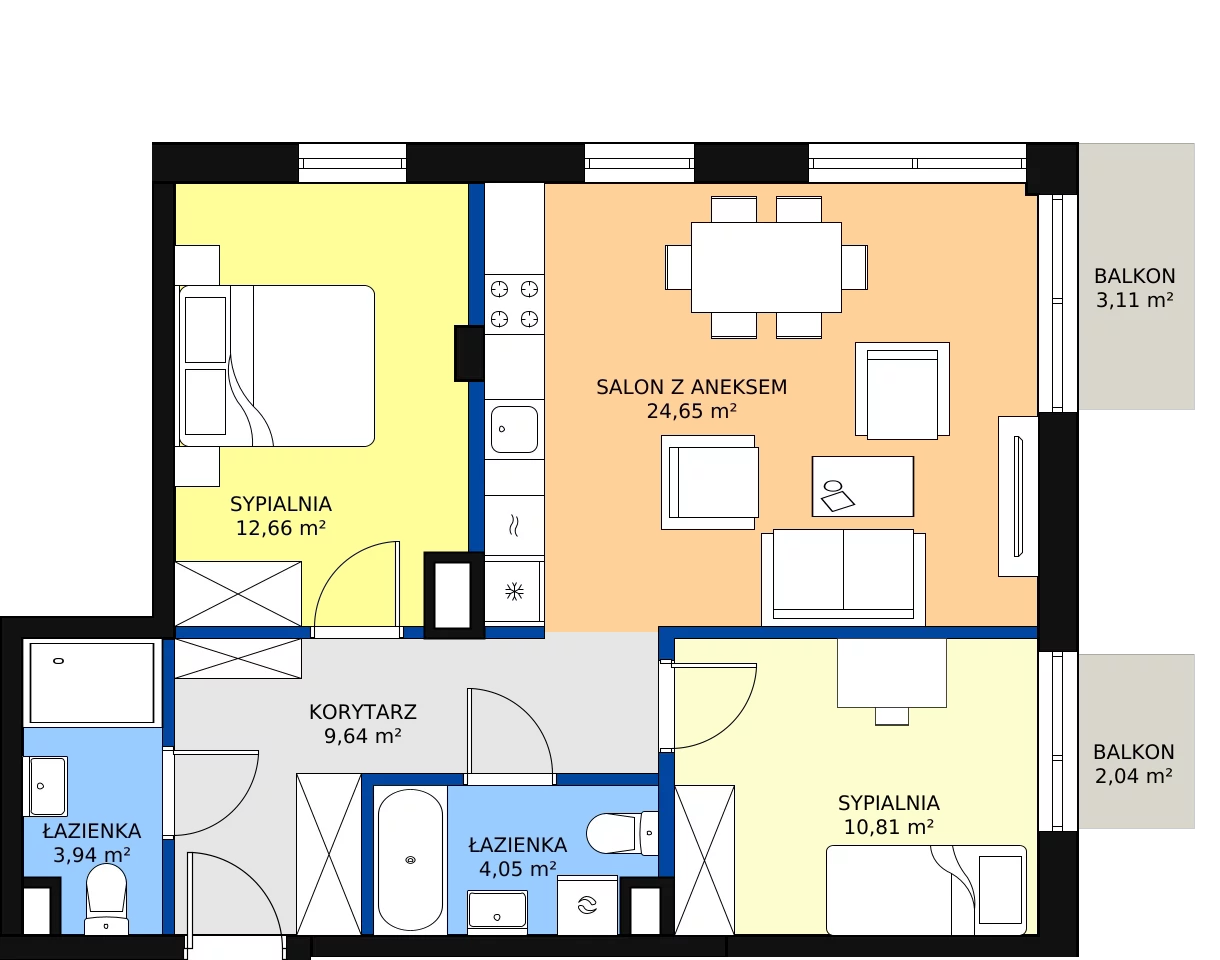 Zalety mieszkania 68.36 m², O38