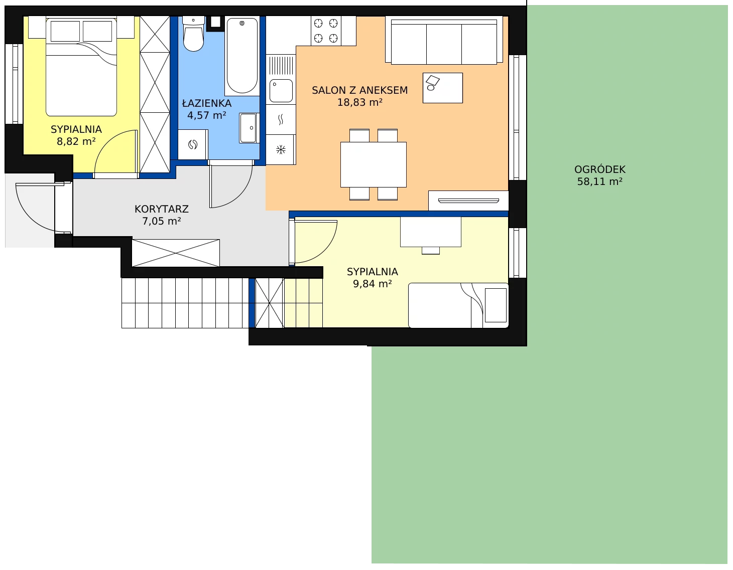 Zalety mieszkania 51.15 m², 51