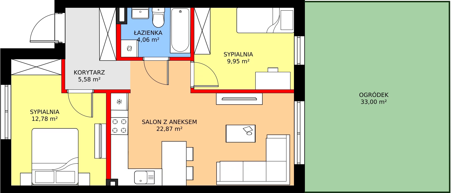 Zalety mieszkania 57.39 m², 52A