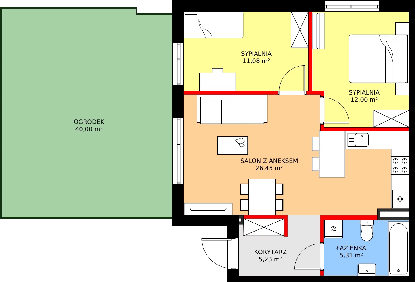 3 pokoje, mieszkanie 61,95 m², parter, oferta nr 37A, Osiedle Młodych, Janczewice, ul. Jedności