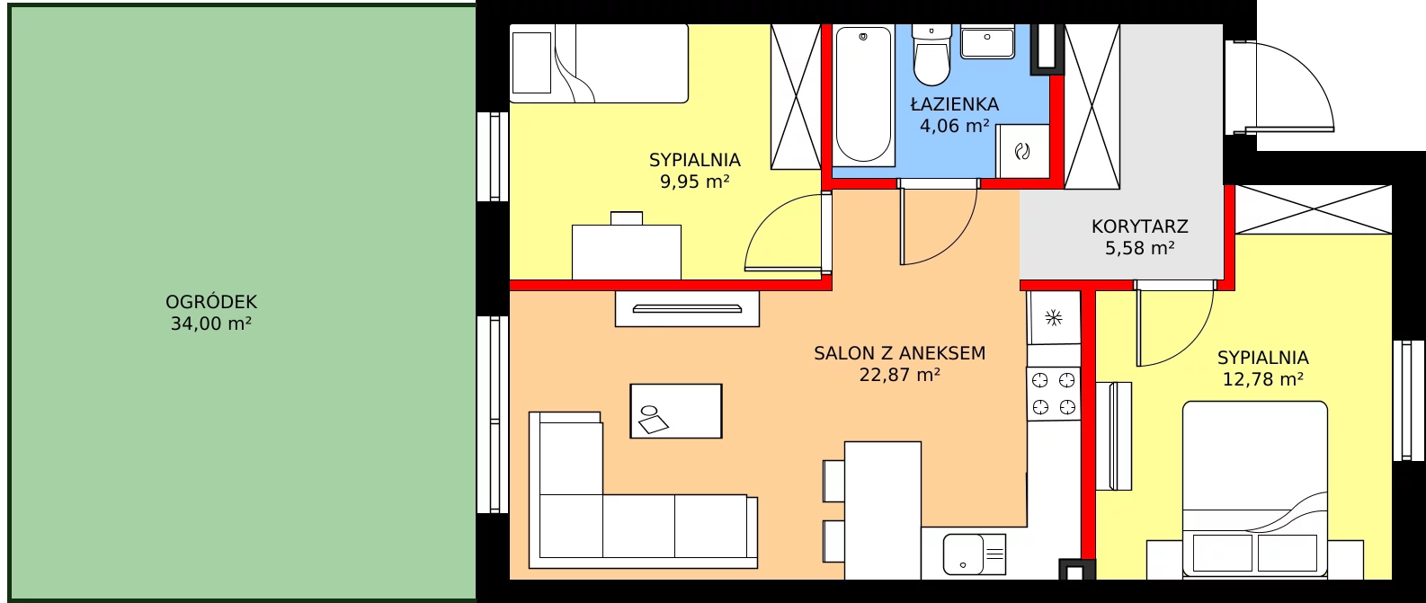 3 pokoje, mieszkanie 57,39 m², parter, oferta nr 5A, Osiedle Młodych, Janczewice, ul. Jedności