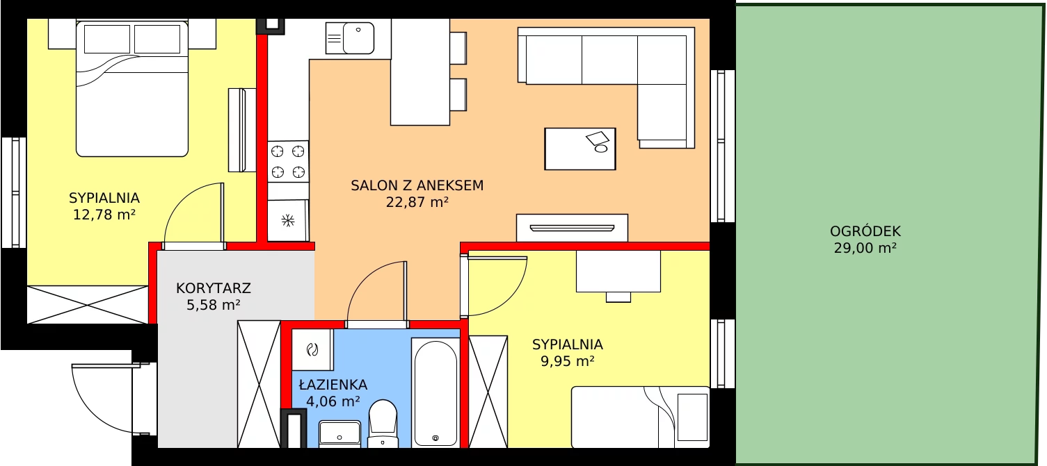 Zalety mieszkania 57.39 m², 65A