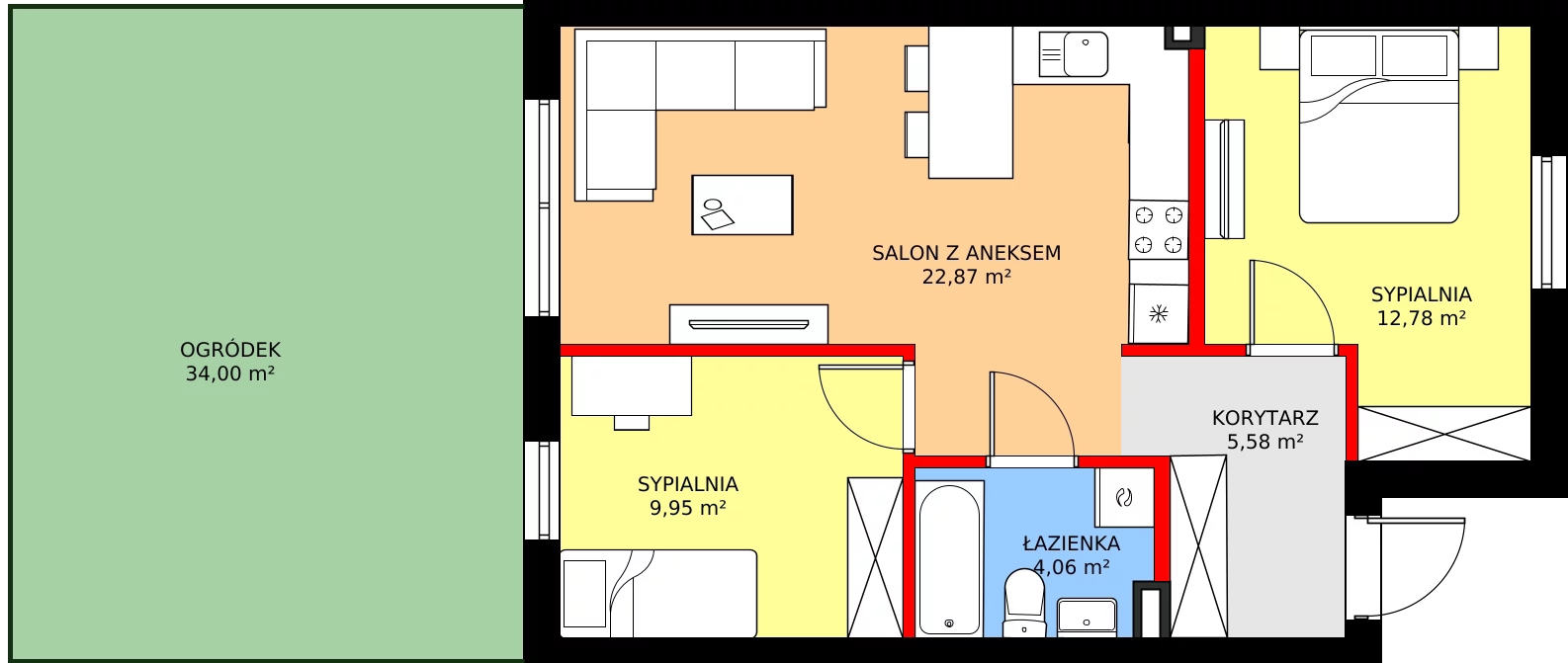 Zalety mieszkania 57.39 m², 6A