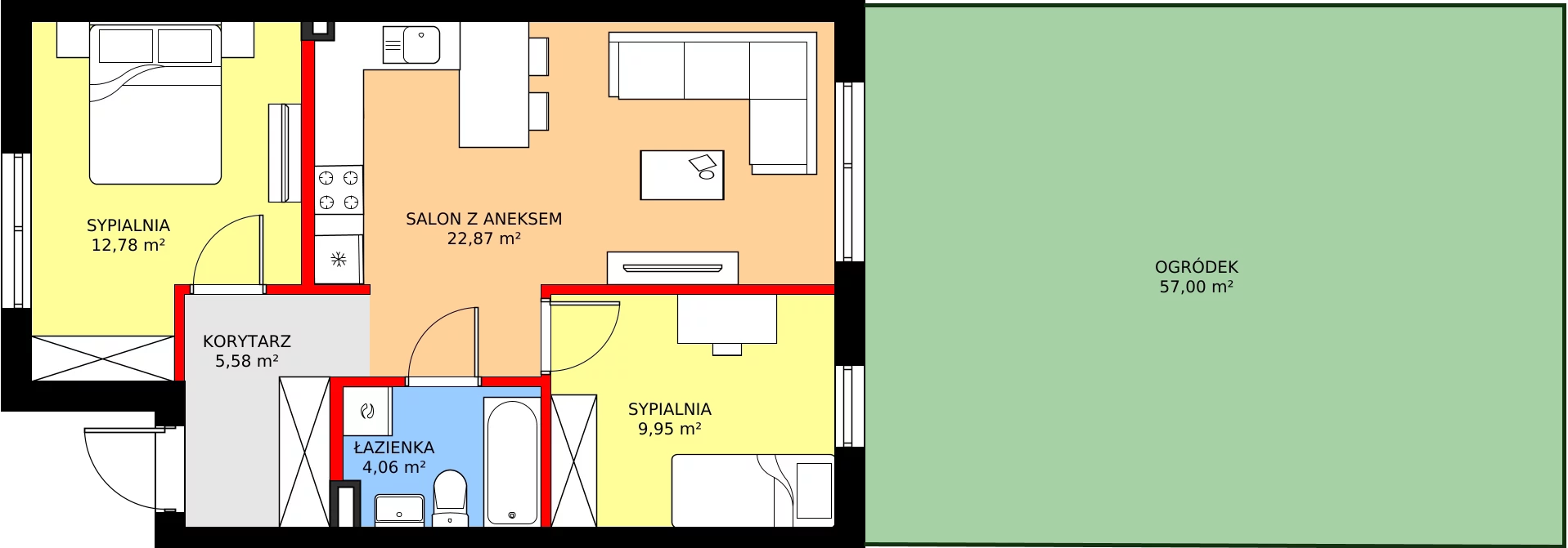 Zalety mieszkania 57.39 m², 49A