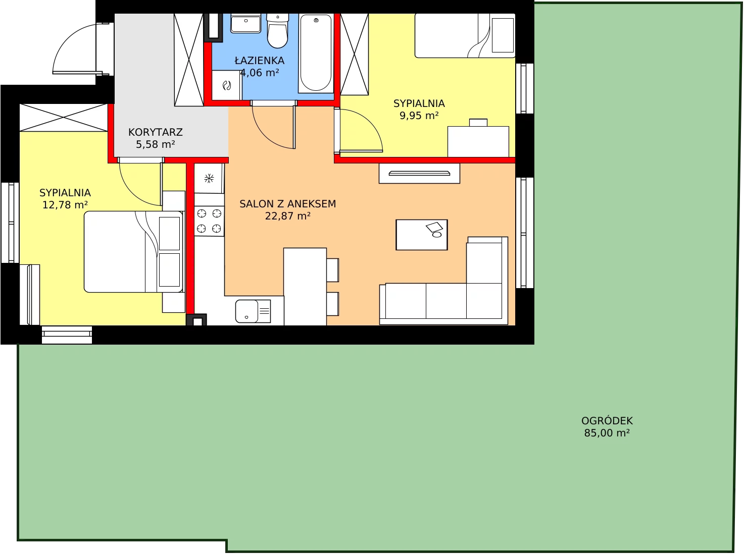 Zalety mieszkania 57.39 m², 68A