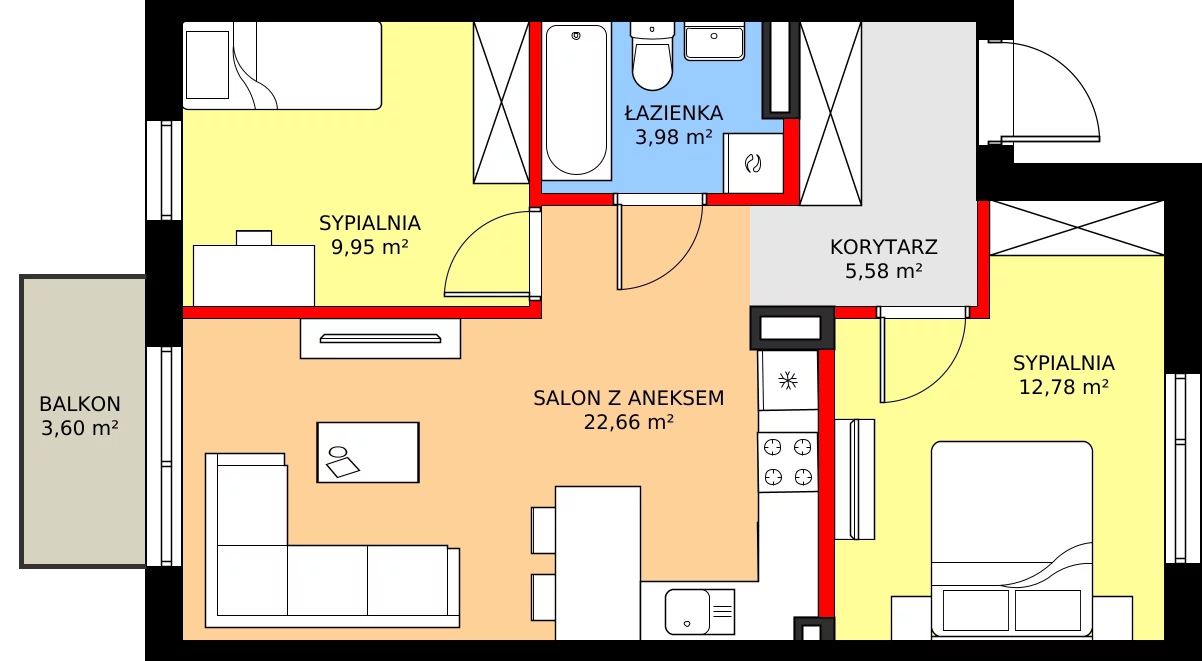 3 pokoje, mieszkanie 56,89 m², piętro 1, oferta nr 5B, Osiedle Młodych, Janczewice, ul. Jedności