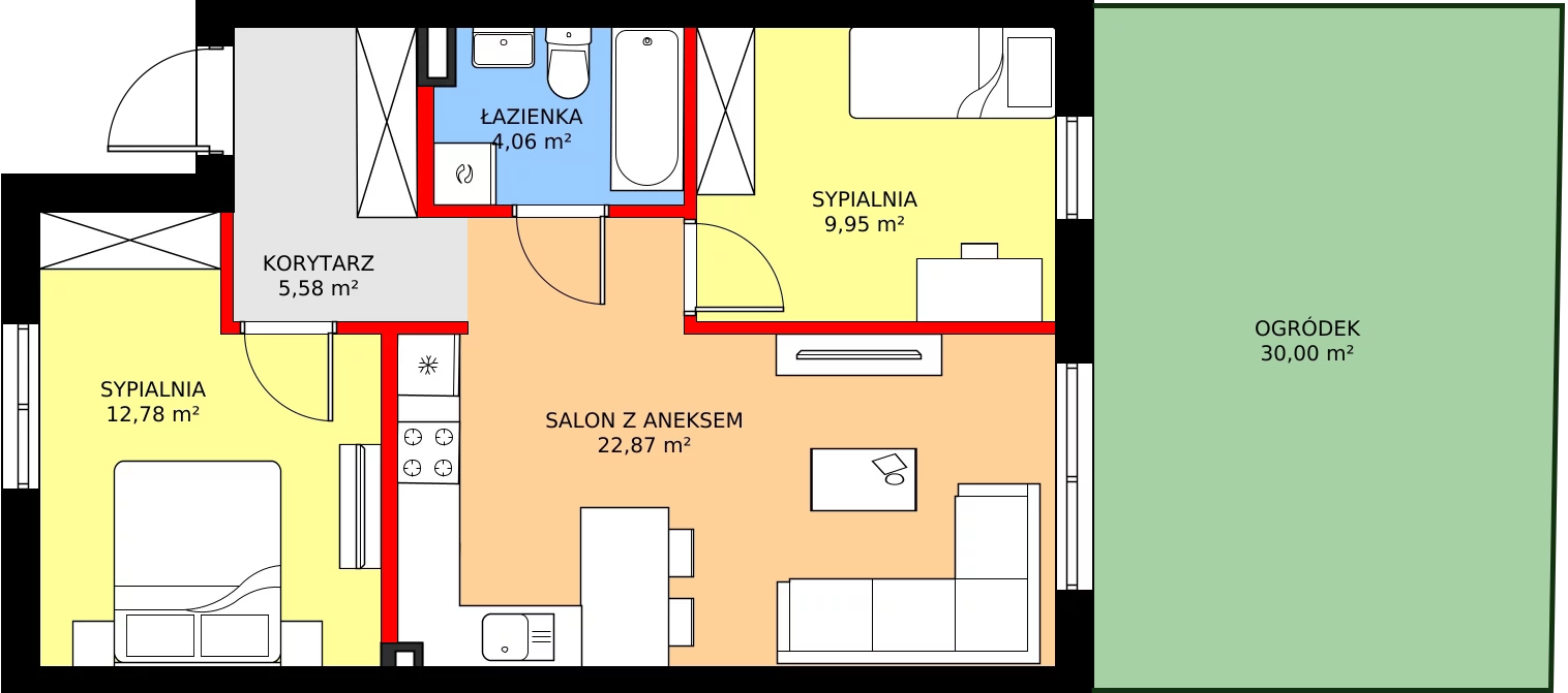 Zalety mieszkania 57.39 m², 64A