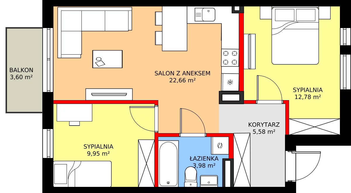 Zalety mieszkania 56.89 m², 8B