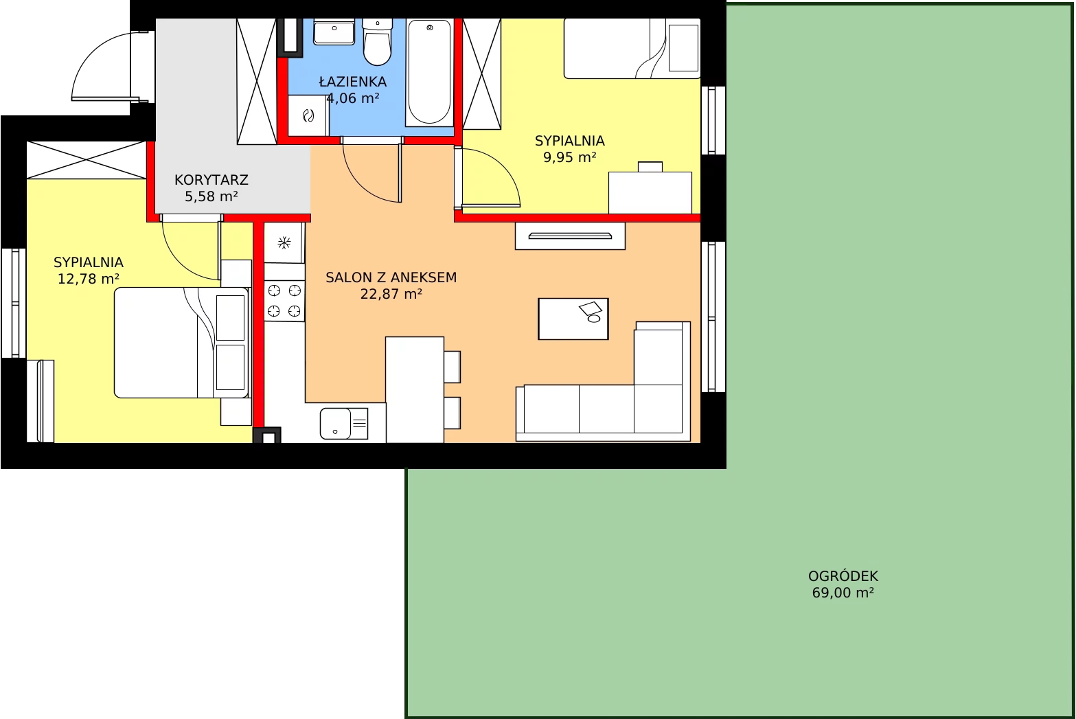 Zalety mieszkania 57.39 m², 54A