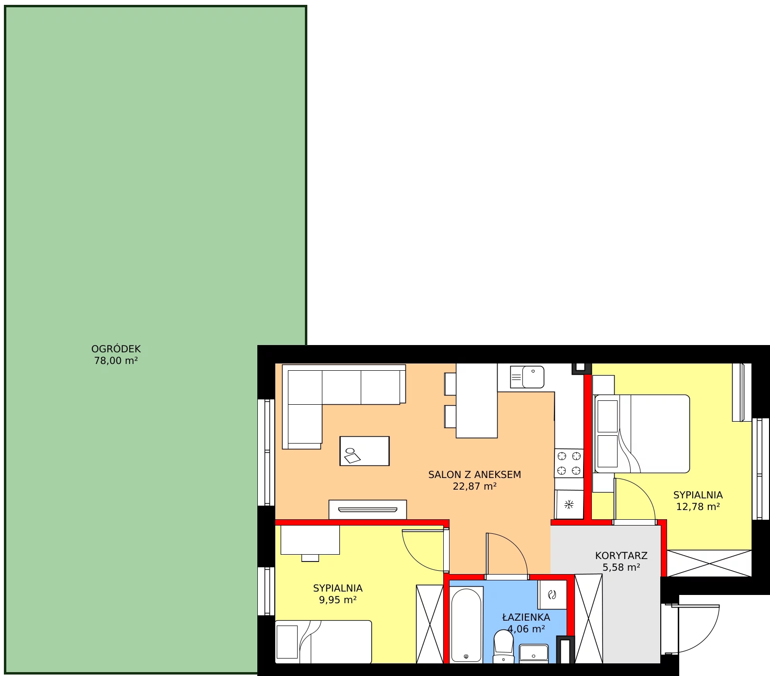 Zalety mieszkania 57.39 m², 30A