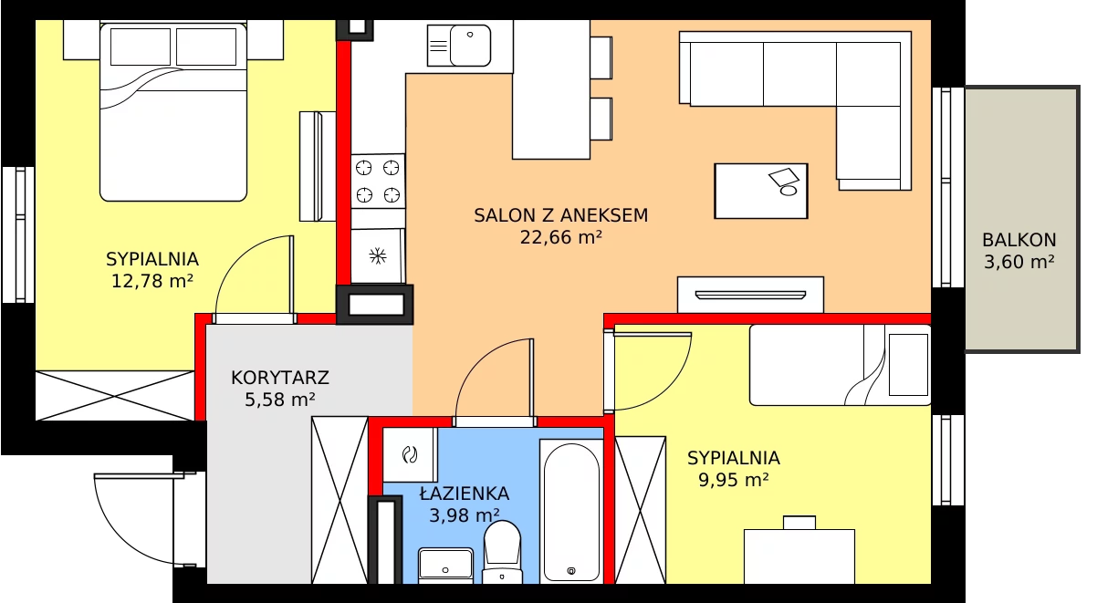 Zalety mieszkania 56.89 m², 57B
