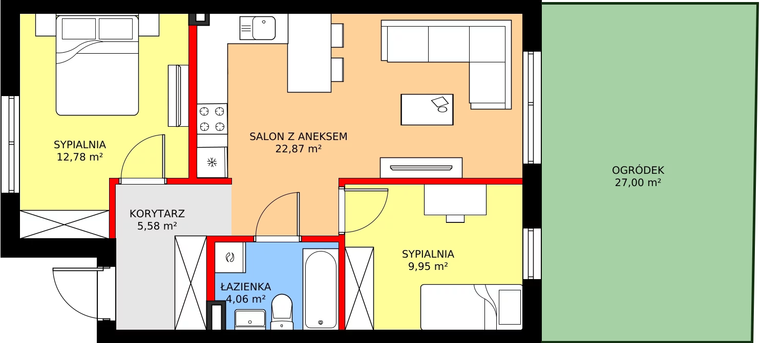 Zalety mieszkania 57.39 m², 67A