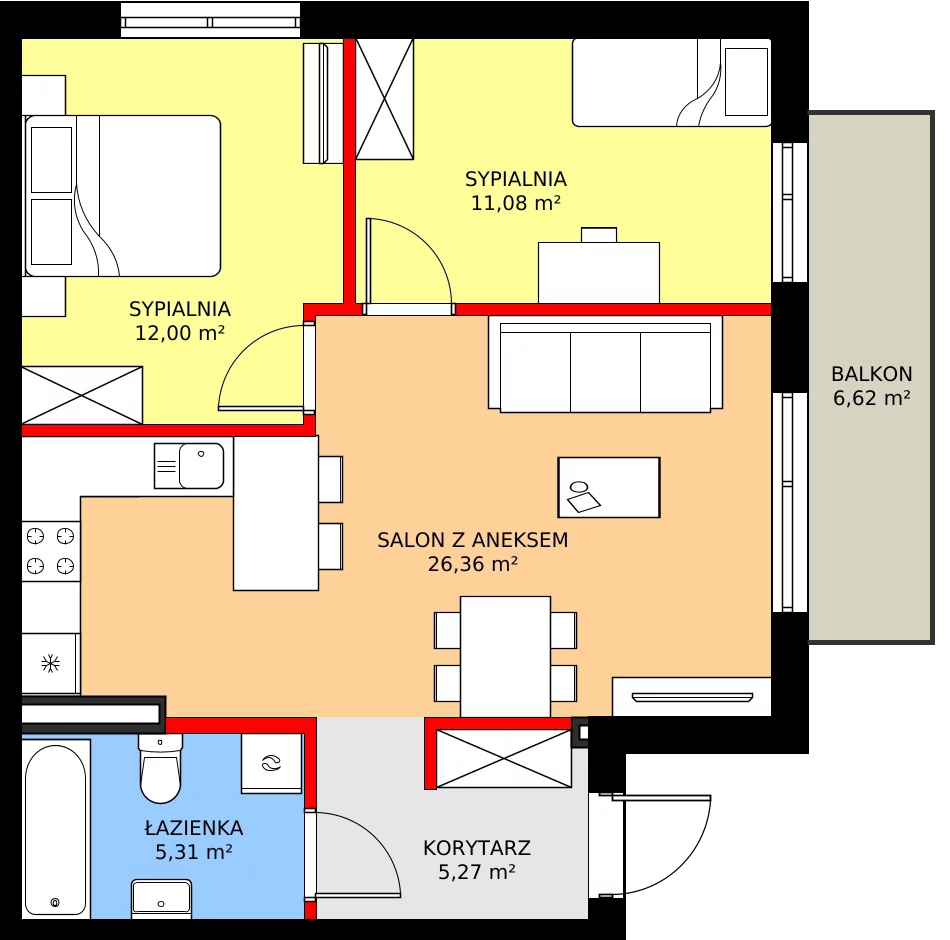 Zalety mieszkania 61.85 m², 42B