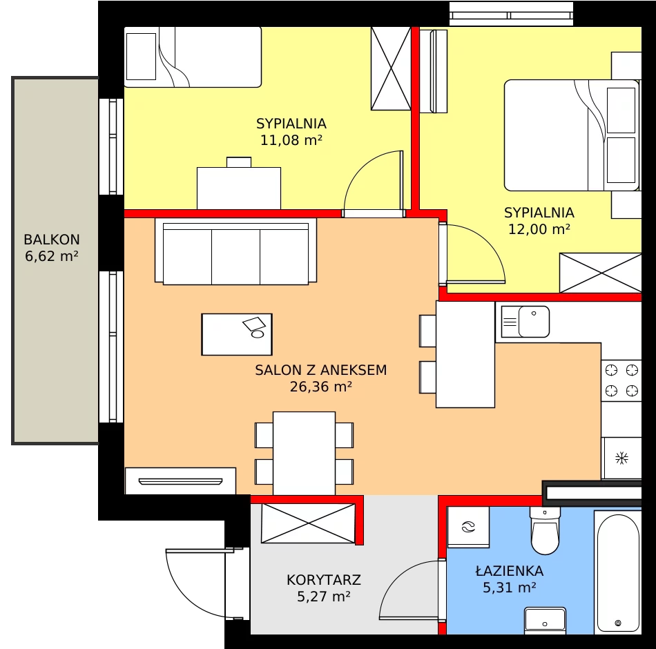 Zalety mieszkania 61.85 m², 41B
