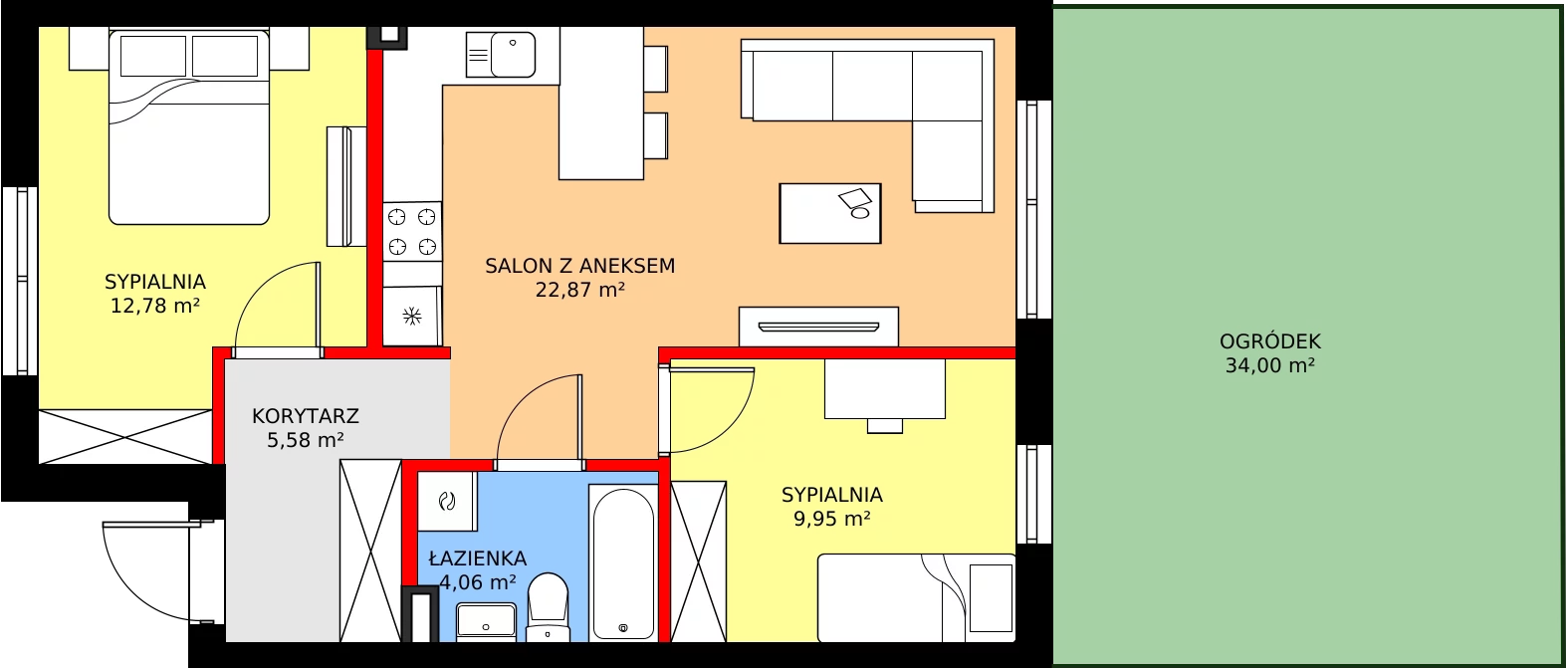 Zalety mieszkania 57.39 m², 59A