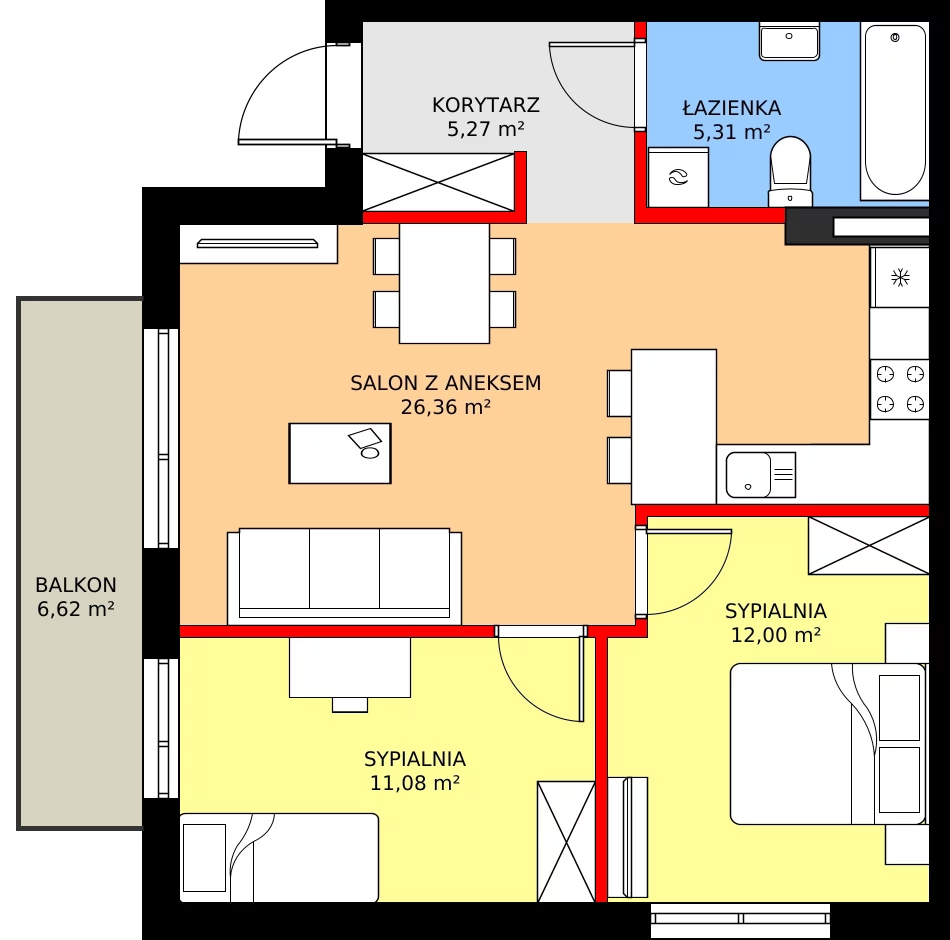 3 pokoje, mieszkanie 61,85 m², piętro 1, oferta nr 31B, Osiedle Młodych, Janczewice, ul. Jedności