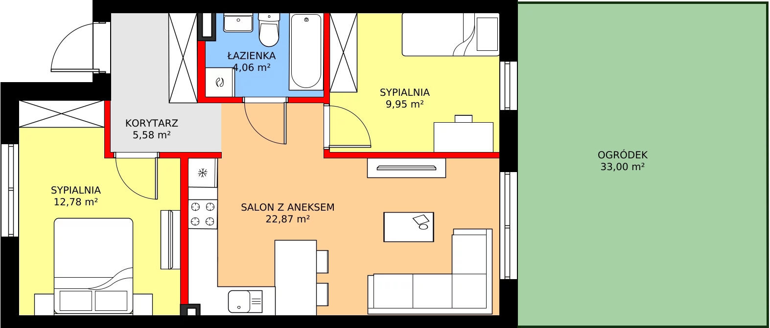 Zalety mieszkania 57.39 m², 58A