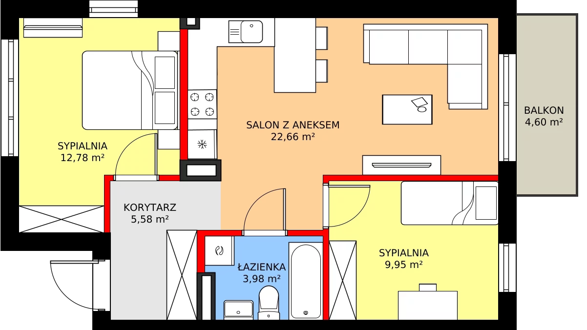 Zalety mieszkania 56.89 m², 47B