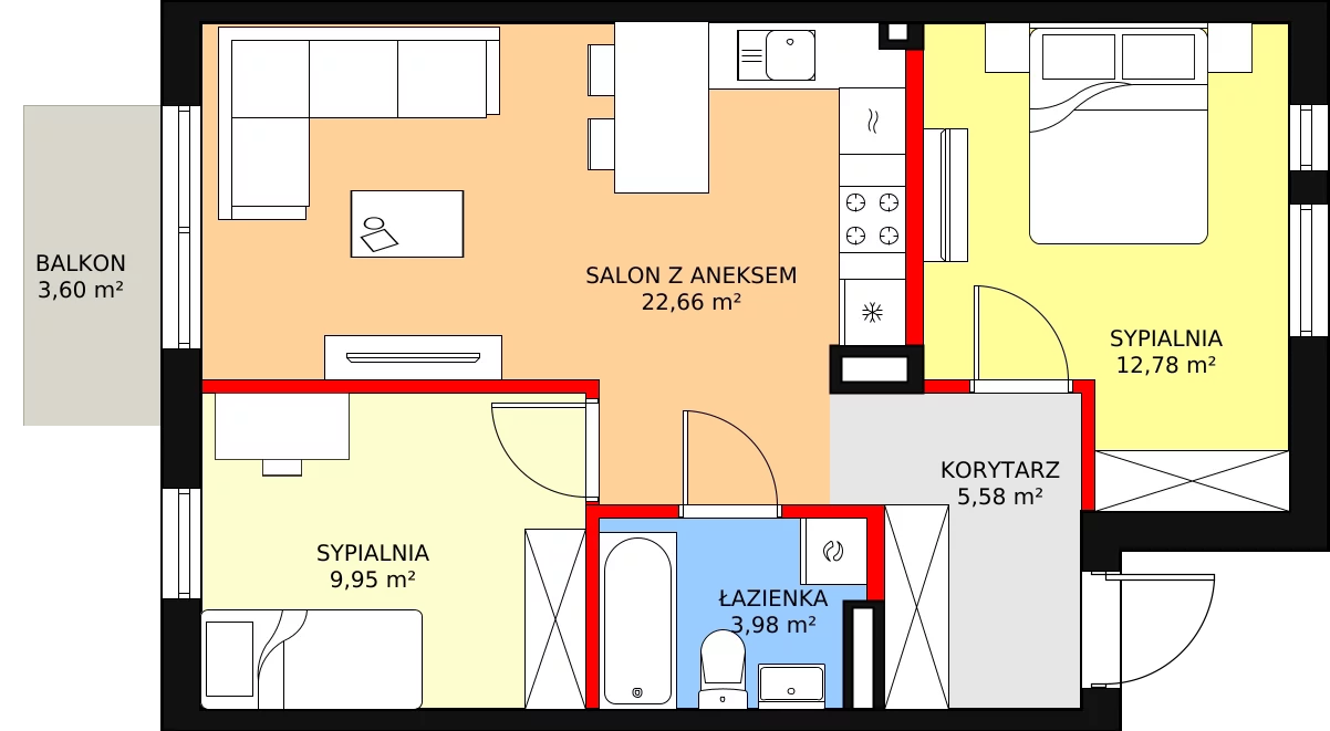 Mieszkanie 56,89 m², piętro 1, oferta nr 2B, Osiedle Młodych, Janczewice, ul. Jedności