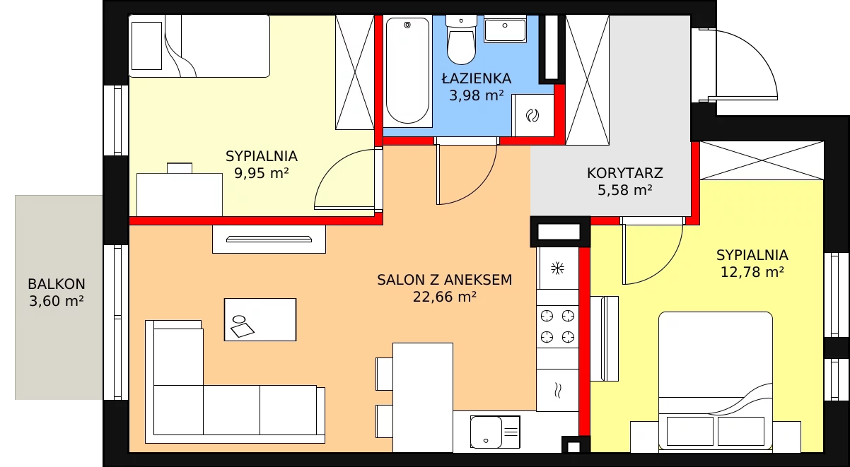 Mieszkanie 56,89 m², piętro 1, oferta nr 3B, Osiedle Młodych, Janczewice, ul. Jedności