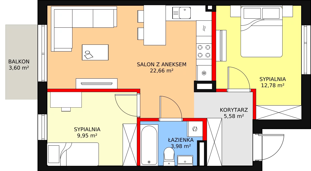 Mieszkanie 56,89 m², piętro 1, oferta nr 4B, Osiedle Młodych, Janczewice, ul. Jedności