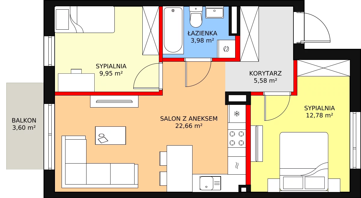 Mieszkanie 56,89 m², piętro 1, oferta nr 5B, Osiedle Młodych, Janczewice, ul. Jedności