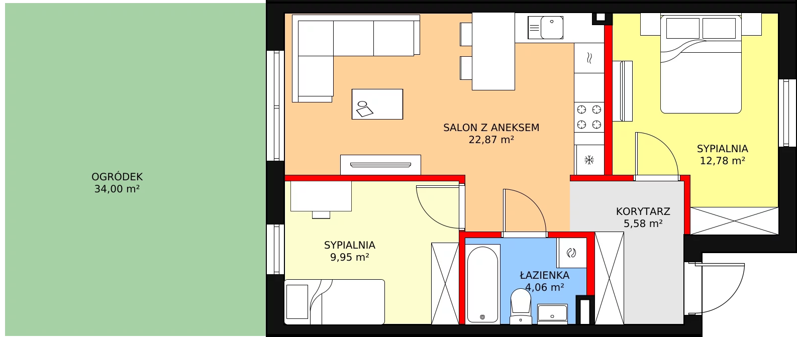 Mieszkanie 57,39 m², parter, oferta nr 6A, Osiedle Młodych, Janczewice, ul. Jedności