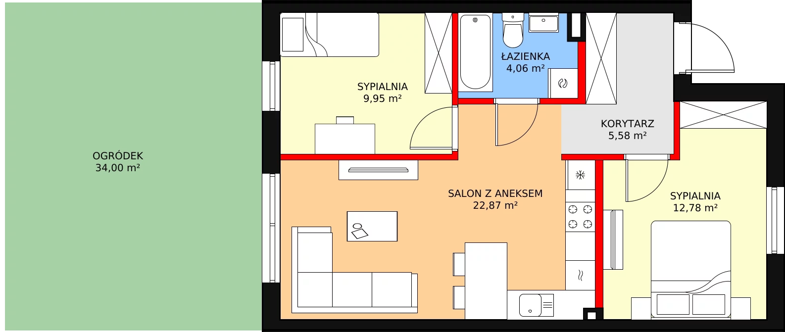 3 pokoje, mieszkanie 57,39 m², parter, oferta nr 7A, Osiedle Młodych, Janczewice, ul. Jedności