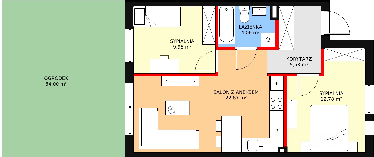 3 pokoje, mieszkanie 57,39 m², parter, oferta nr 9A, Osiedle Młodych, Janczewice, ul. Jedności