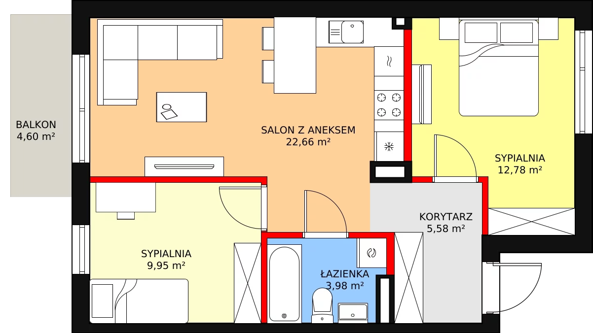 Mieszkanie 56,89 m², piętro 1, oferta nr 10B, Osiedle Młodych, Janczewice, ul. Jedności