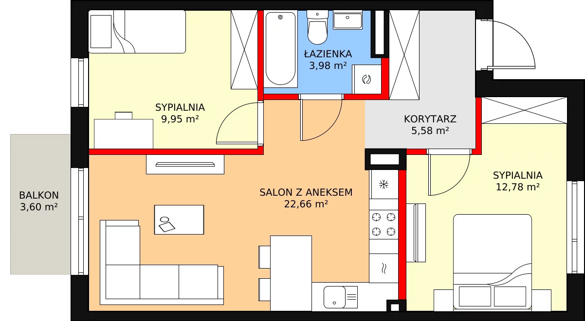 3 pokoje, mieszkanie 56,89 m², piętro 1, oferta nr 25B, Osiedle Młodych, Janczewice, ul. Jedności