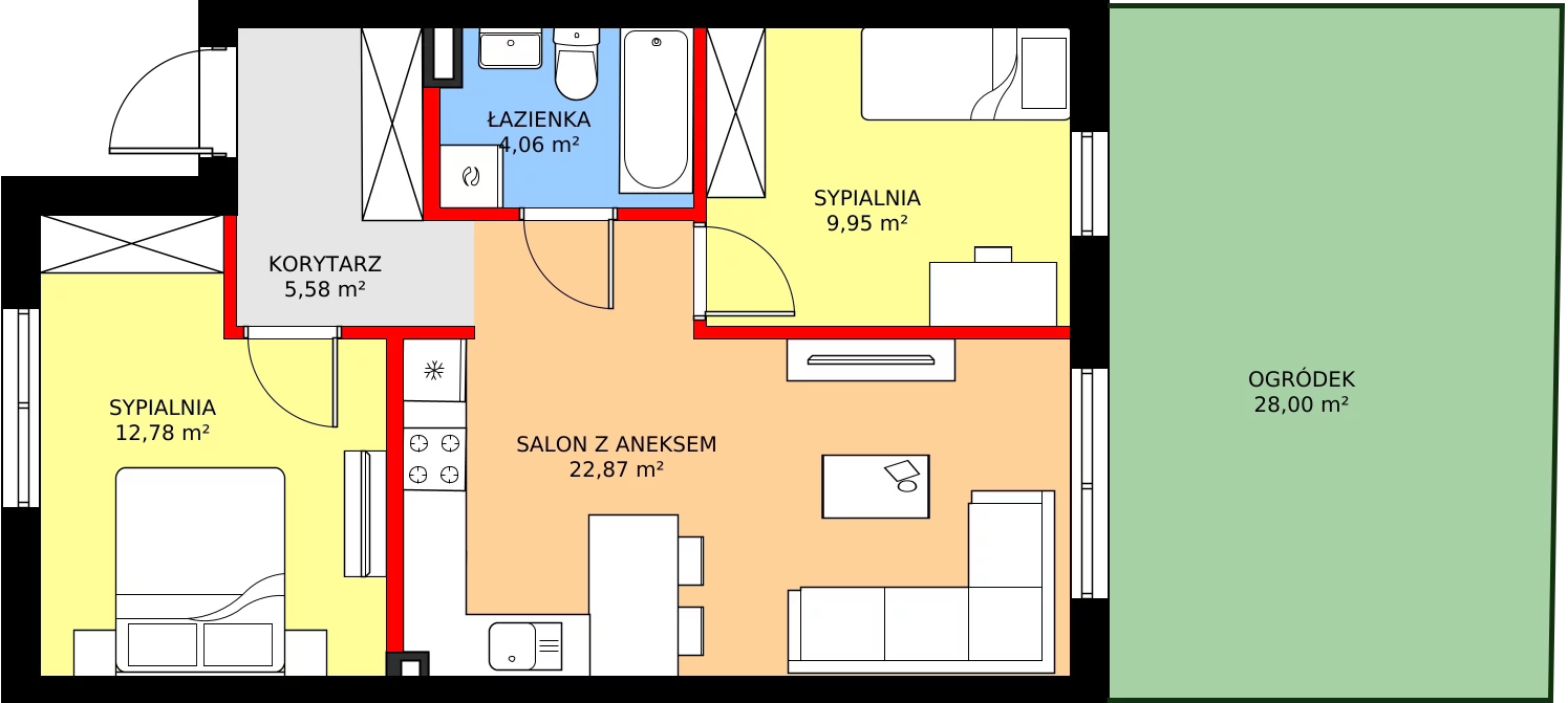 Zalety mieszkania 57.39 m², 66A