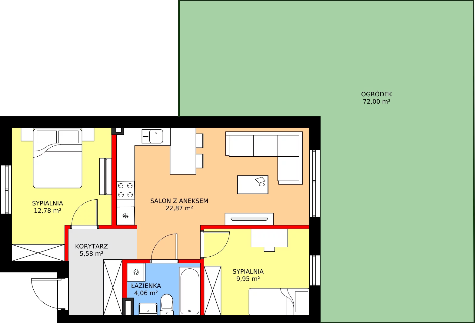 Zalety mieszkania 57.39 m², 55A