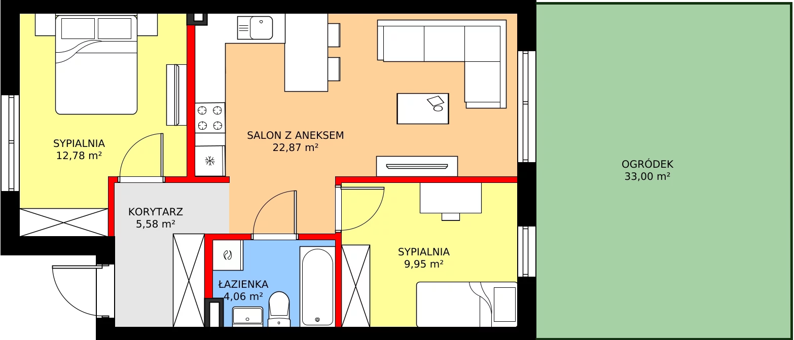 Zalety mieszkania 57.39 m², 53A