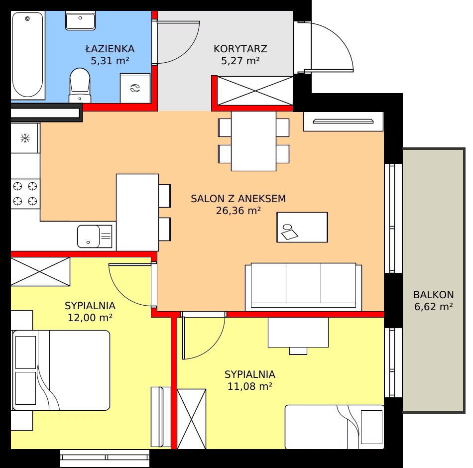 Zalety mieszkania 61.85 m², 36B