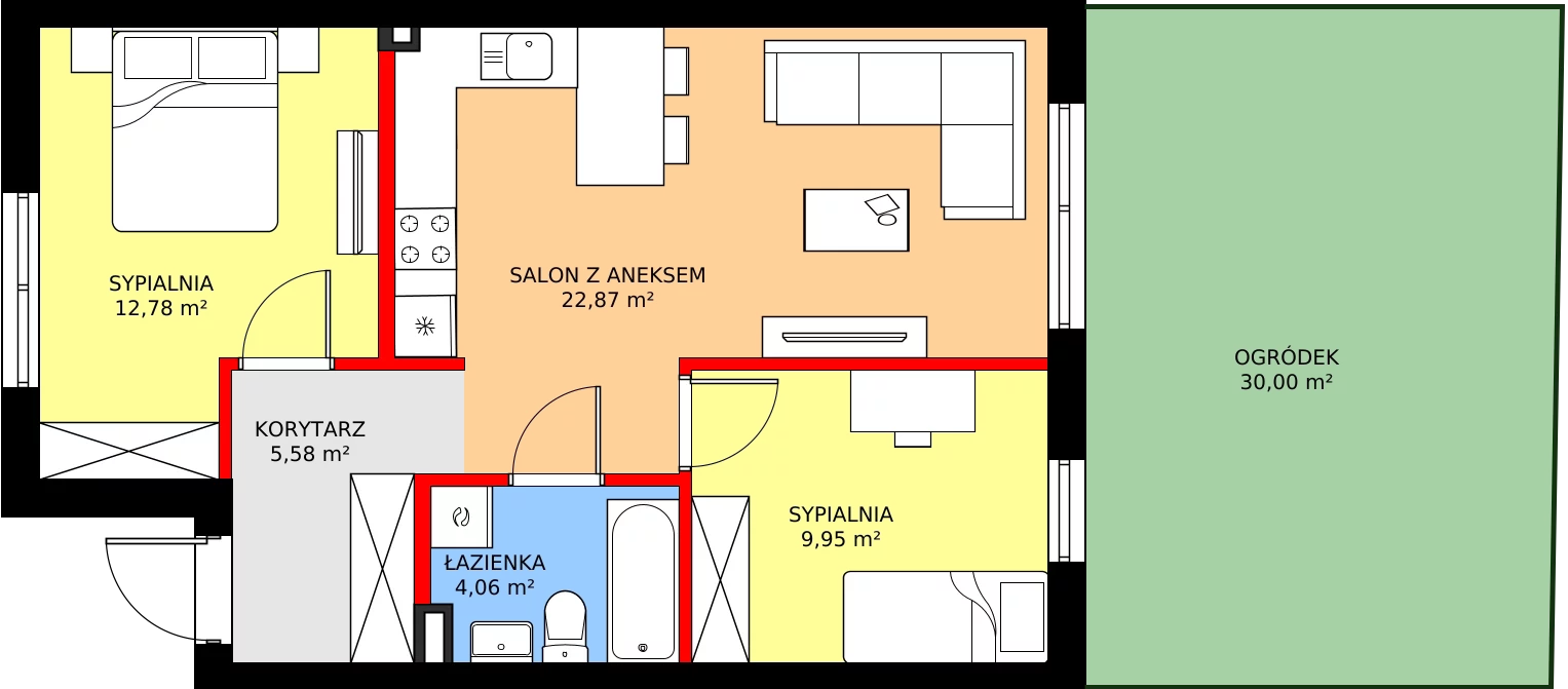 Zalety mieszkania 57.39 m², 63A