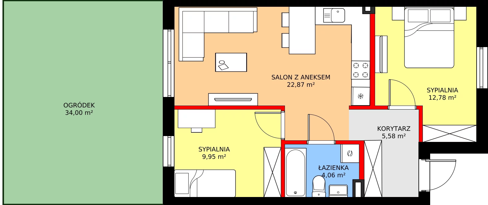 3 pokoje, mieszkanie 57,39 m², parter, oferta nr 4A, Osiedle Młodych, Janczewice, ul. Jedności