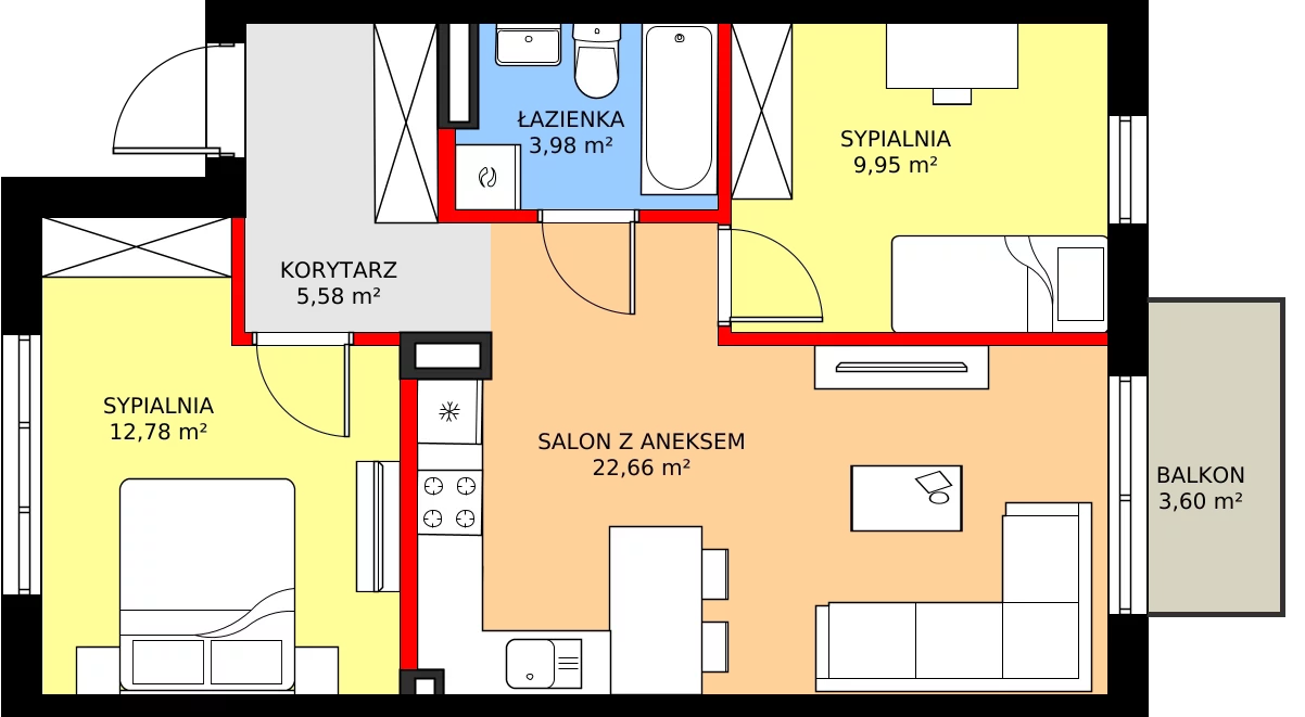 Zalety mieszkania 56.89 m², 64B