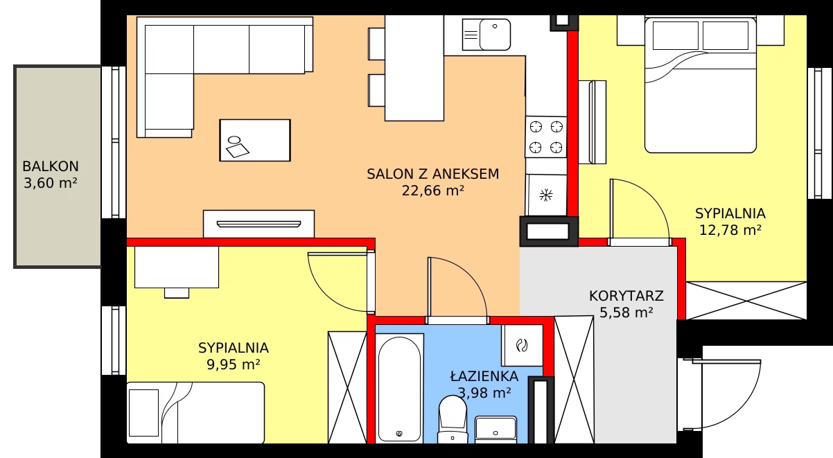 Zalety mieszkania 56.89 m², 16B