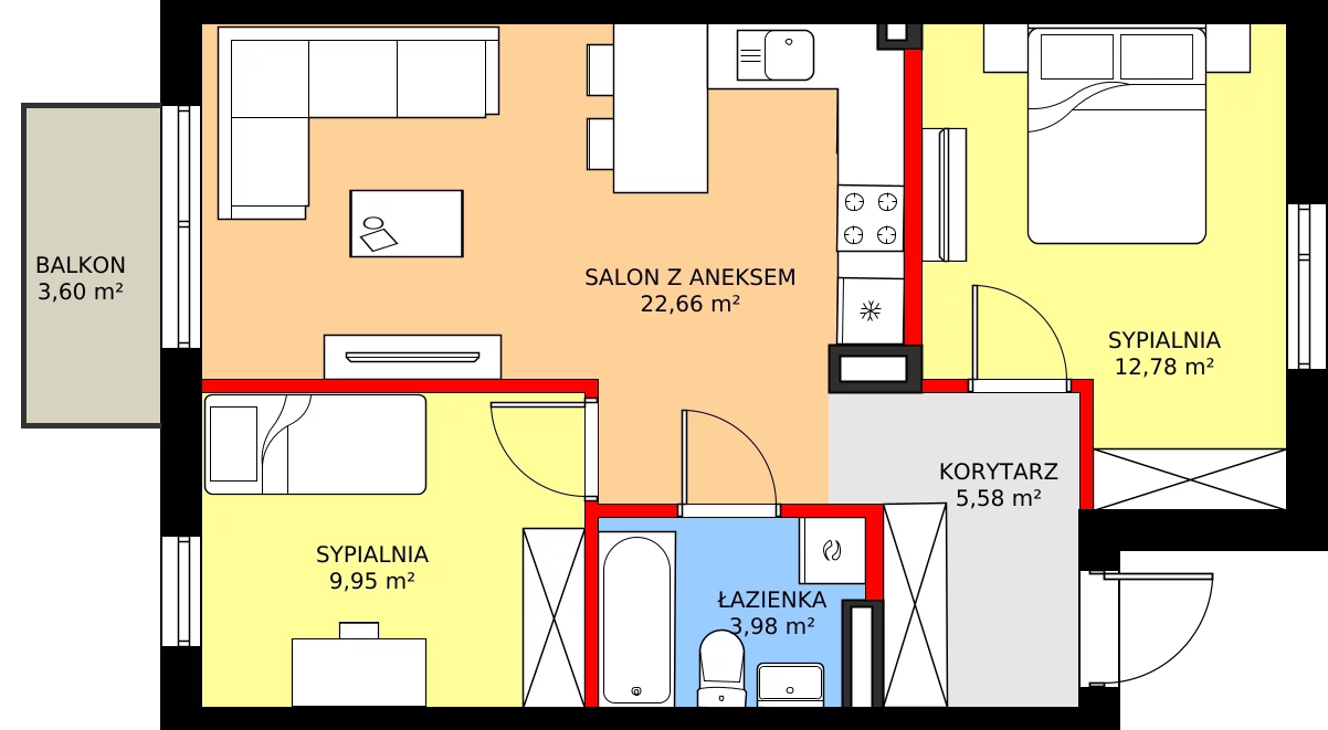 Zalety mieszkania 56.89 m², 79B