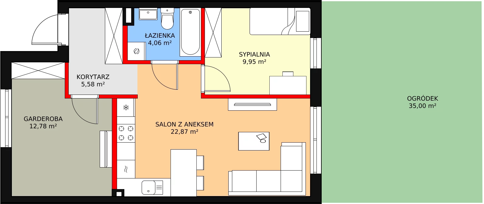 3 pokoje, mieszkanie 57,39 m², parter, oferta nr 84A, Osiedle Młodych, Janczewice, ul. Jedności