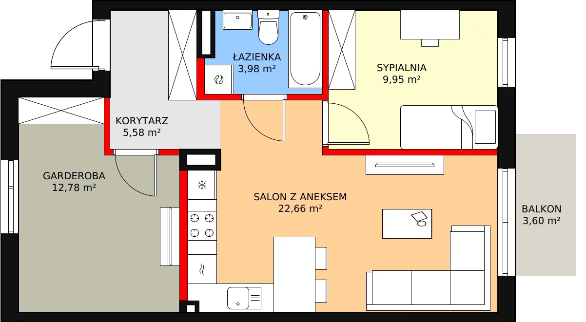 3 pokoje, mieszkanie 56,89 m², piętro 1, oferta nr 84B, Osiedle Młodych, Janczewice, ul. Jedności