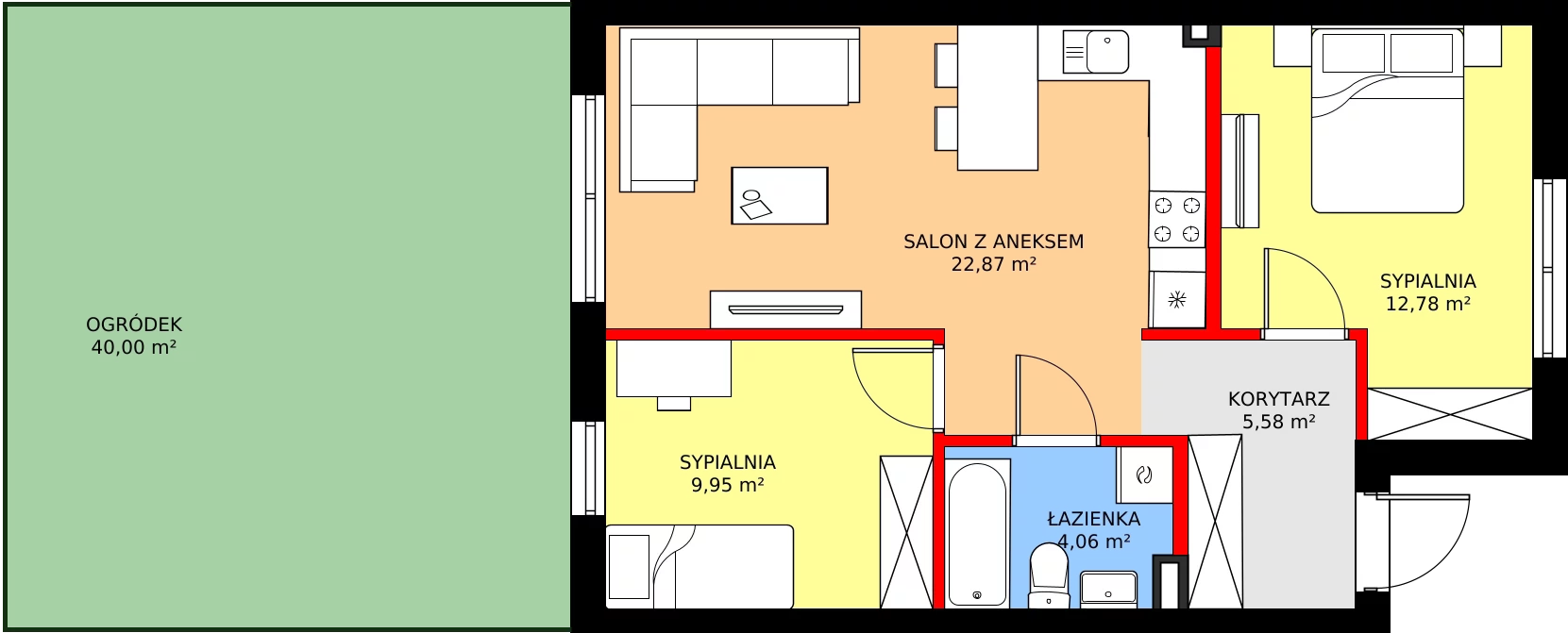 Zalety mieszkania 57.39 m², 79A