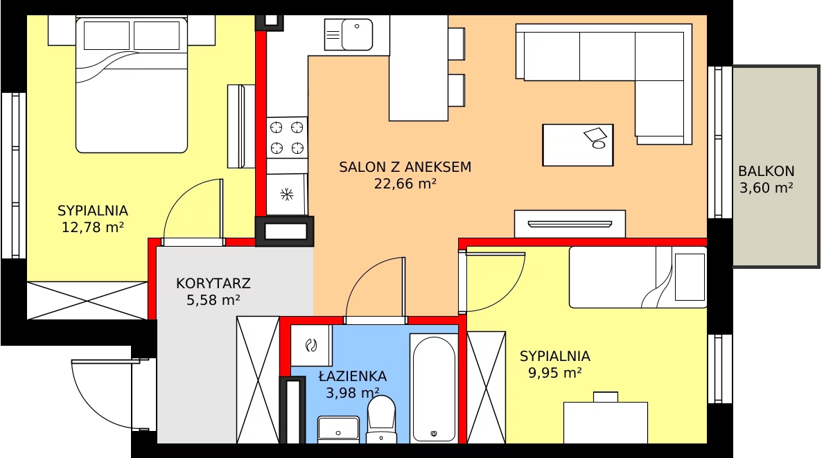 Zalety mieszkania 56.89 m², 70B