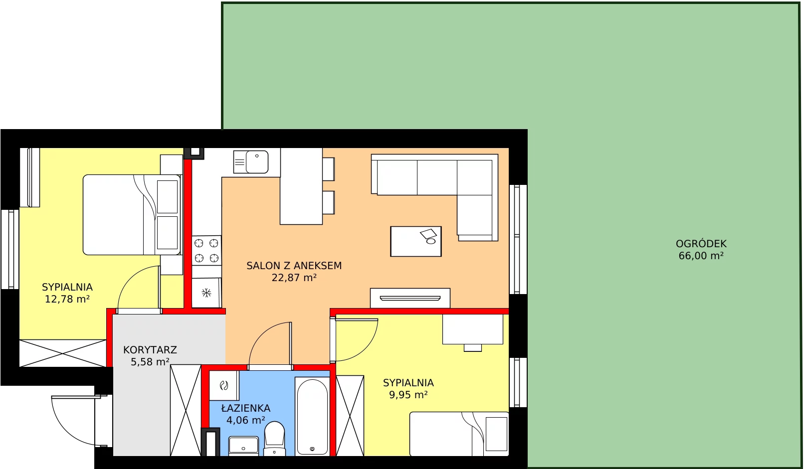 Zalety mieszkania 57.39 m², 89A