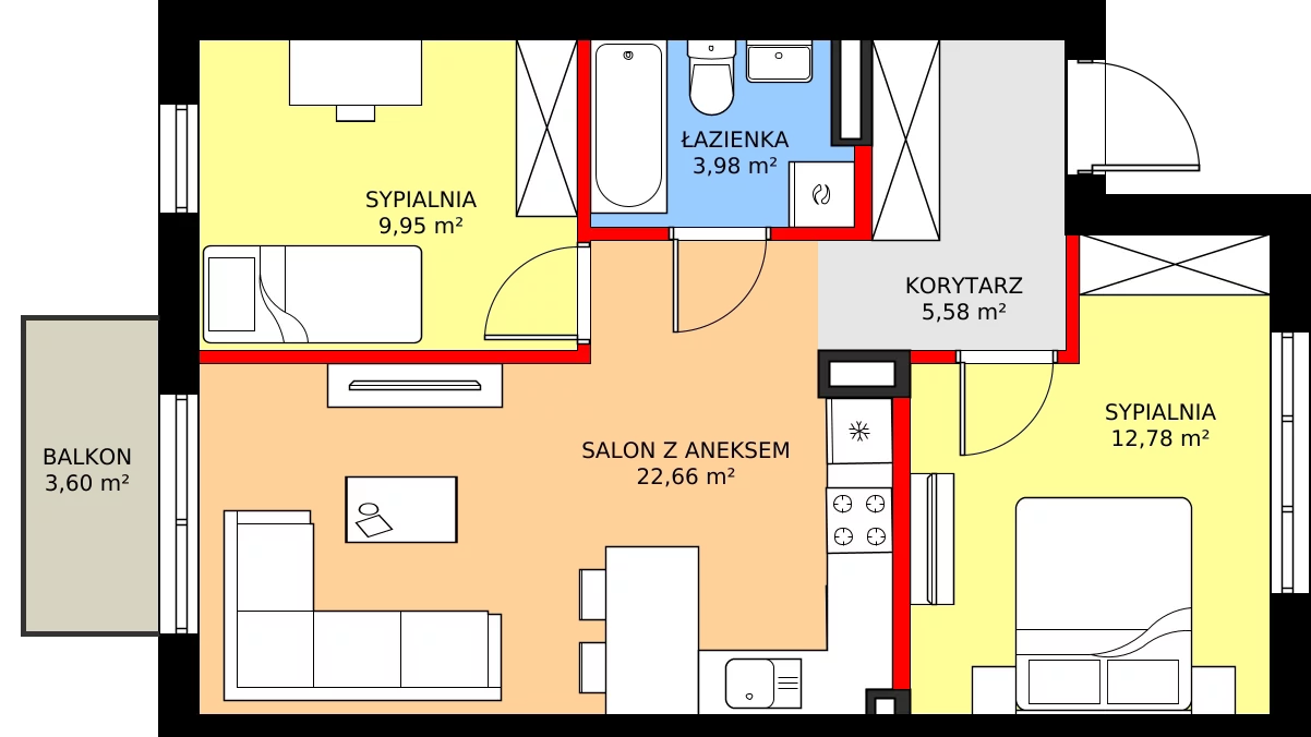Zalety mieszkania 56.89 m², 82B