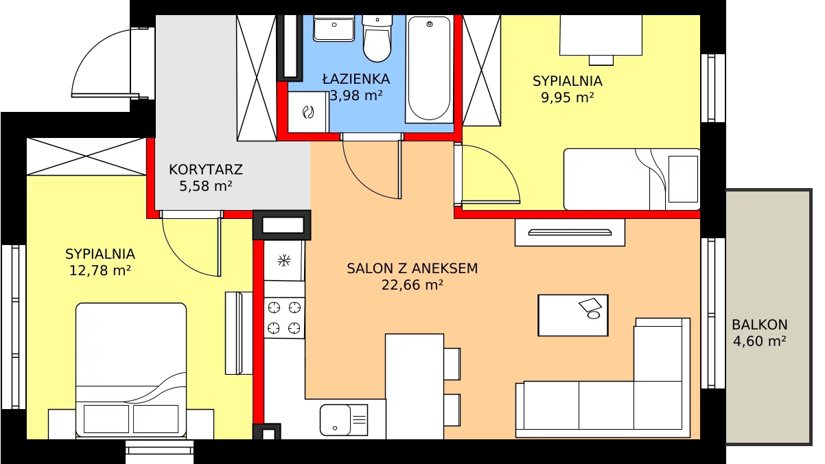 Zalety mieszkania 56.89 m², 75B