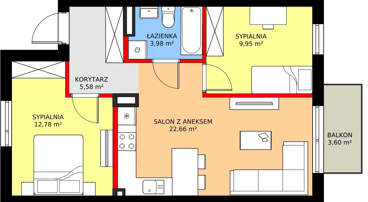 Zalety mieszkania 56.89 m², 71B